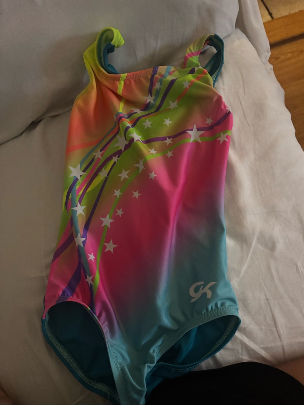 GK Kids One-Piece leotard in Neon Pink & Teal Star Print